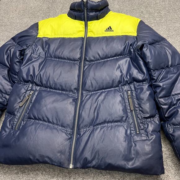 Adidas Puffer Jacket Men's L Blue Adiwarm Down Mock Neck Pockets Full Zip - Picture 3 of 13